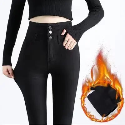 Thickened High-waisted Fleece-lined Jeans Women's Black Grey Slimming Winter 2021 New Style Tightening Integrated Velvet Pants