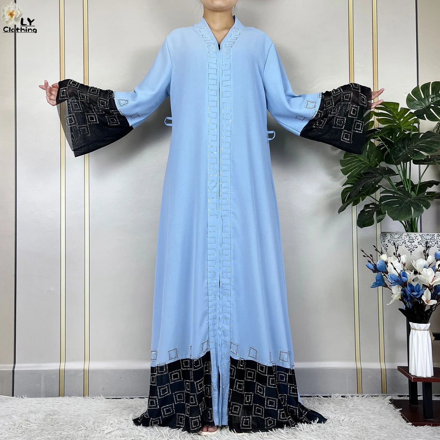 2024 For Women Elegant Dresses Dubai Party Outfits Long Sleeved Chiffon Dashiki Muslim Women Robe Open African Abaya Clothing