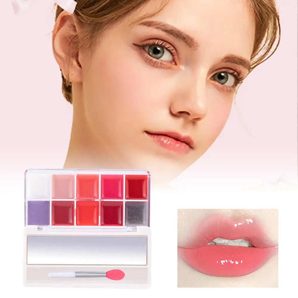 Lip Gloss Palette 10 Colors Jelly Lip Cream Palette Smooth Lip Glosses Tonedd Lip Frozenn Plate Red Lip Glaze Palette Lipstick - Seprincess