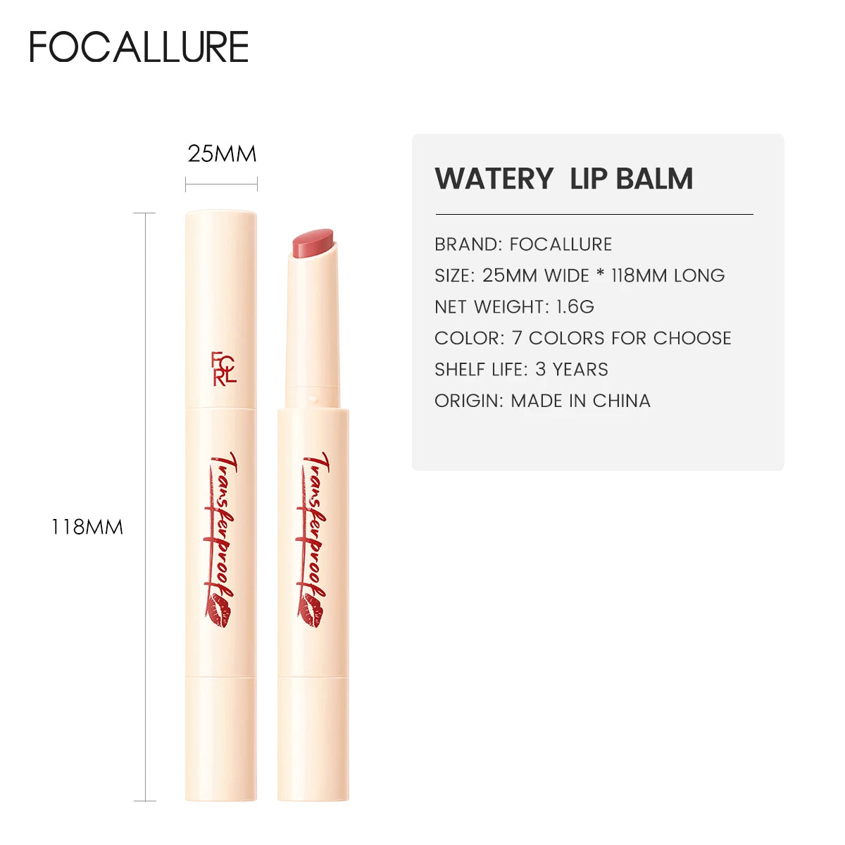 FOCALLURE Translucent Luster Moisturizing Lip Balm Long Lasting Lightweight Not-stick Cup Watery Lipstick Pen Makeup Cosmetics - Seprincess