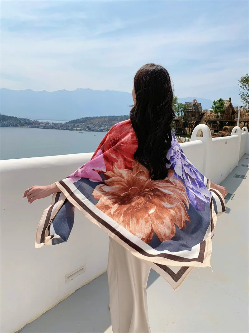 HOT 130x130cm large Velvet Texture Squar Travel Scarf Beach Dress Bikini Sarong Wrap Women Brazilian Swimsuit Bathing Cover-ups