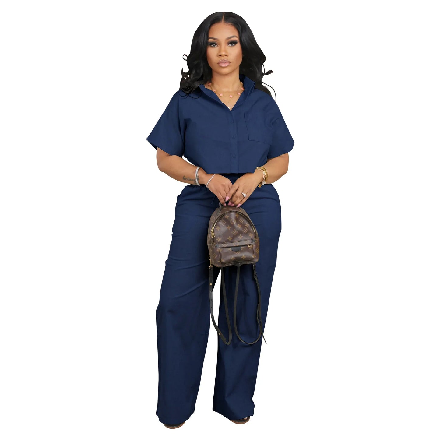 Street Fashion Women's Set Short Sleeve Linen Shirt and Wide Leg Pants 2024 Street OL Two 2 Piece Set Outfit Tracksuit - Seprincess