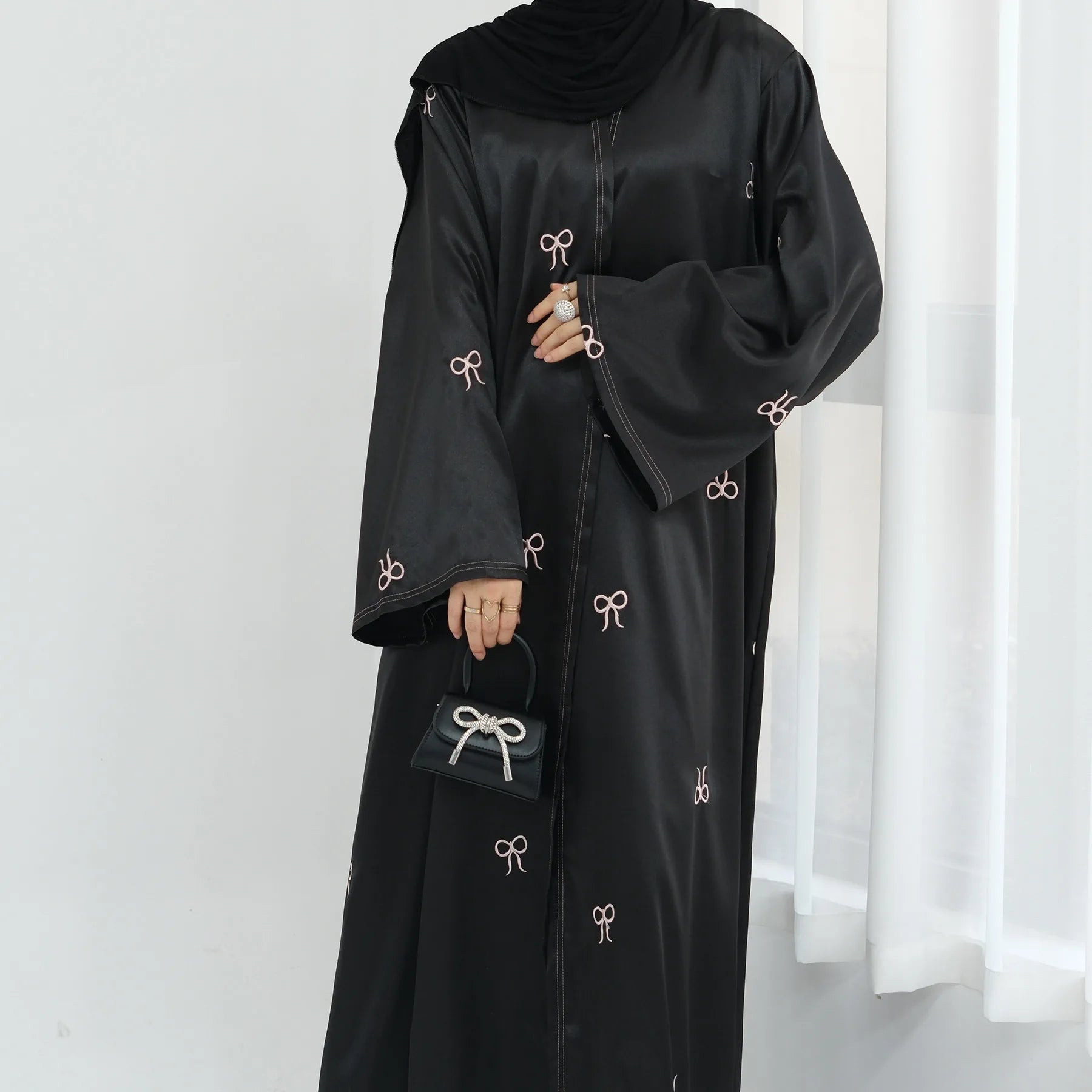 Ramadan Dubai Black Muslim Cardigan for Women Butterfly Embroidery Open Abaya Dress Luxury Islam Party Turkey Modest Kaftan Robe - Seprincess