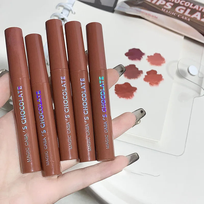 Chocolate Lip Glaze Set Velvet Matte Not Fade Long lasting Rich Cream Lipstick Milk Coffee Lip Color Women Makeup Lip Tint - Seprincess