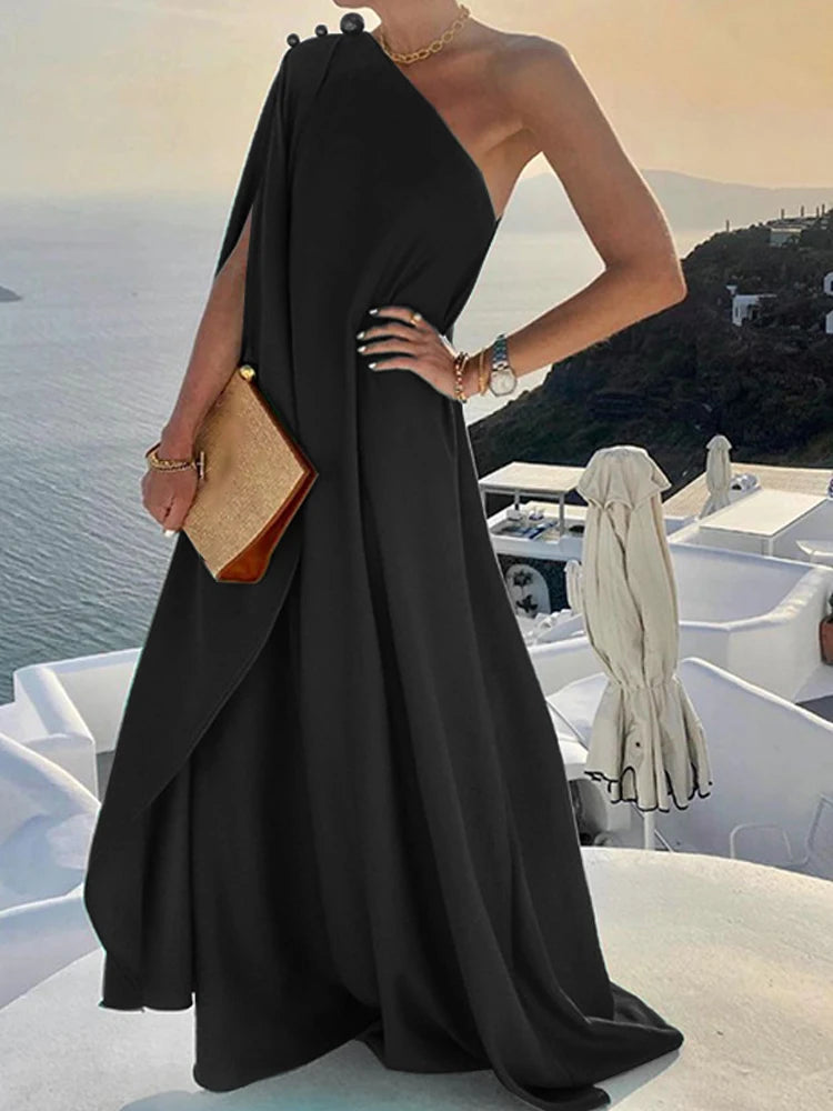 2024 Elegant Off Shoulder Shawl Sleeve Party Evening Dress Beautiful Draped Full Length Dress Women Solid Silk Satin Dresses - Seprincess