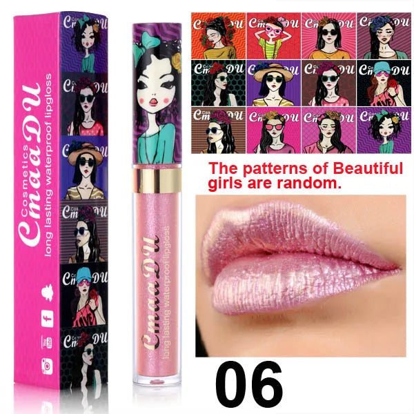 CmaaDu Glitter Lip Gloss Beauty Girl Diamond Shimmer Lip Tint Make Up Waterproof Long Lasting Gray Flash Liquid Lipstick Makeup - Seprincess