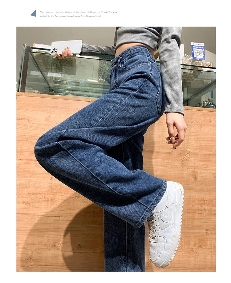 Fashion Denim Jeans Women Casual Autumn Spring Button Design Pants Loose Straight Brand High Quality New Arrivals Trousers