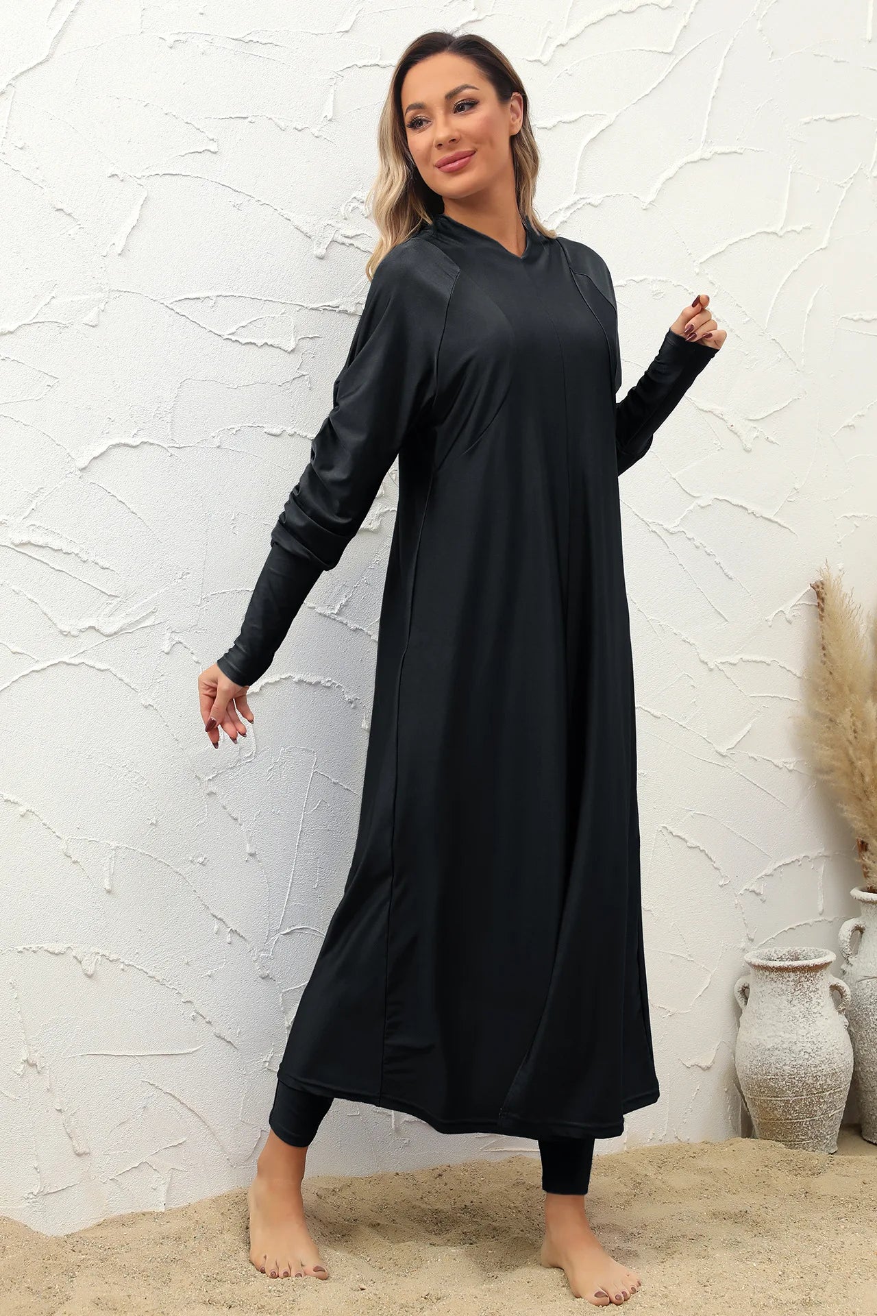 2024 Summer Dubai Abaya 3 Piece Set Black Burkini Muslim Mujer Modest Swimwear Women With Swim Cap Robe Femme Musulmane Clothing - Seprincess