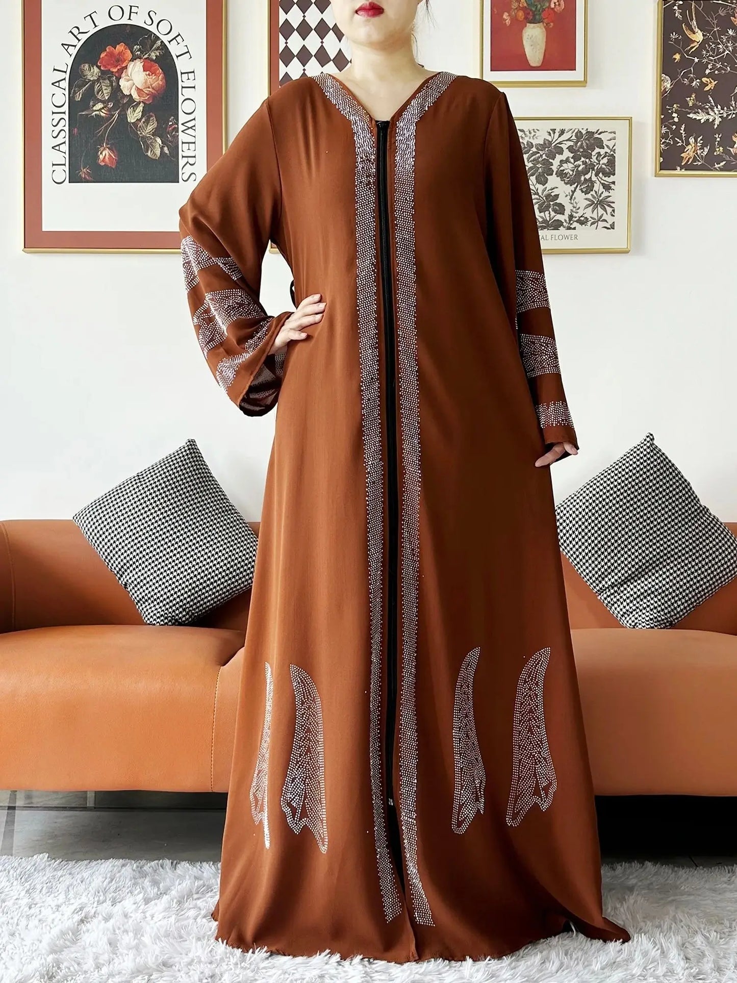 New Women Elegant Dress Chiffon Open Abaya with Zipper Muslim Women Dress Islamic Clothing Cardigan Abaya Women Muslim Dress