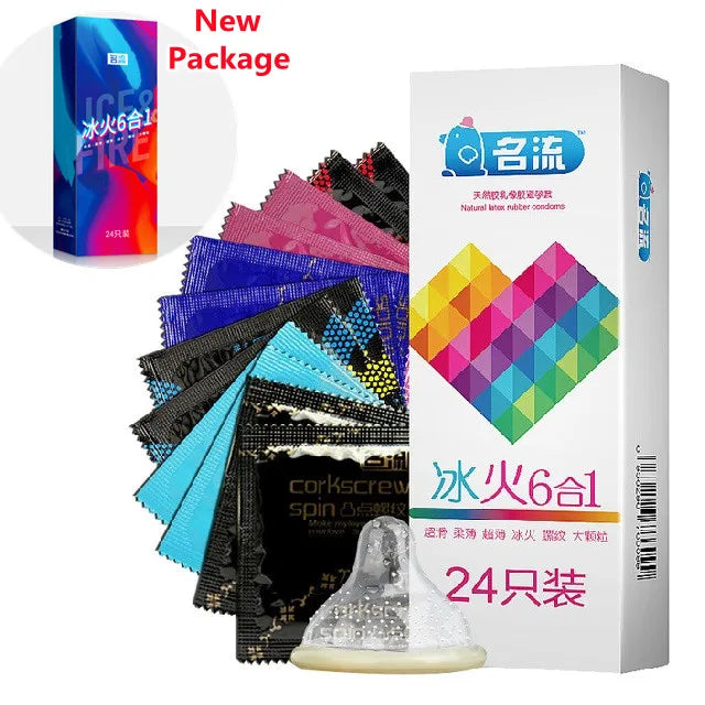 24/96PCS Ice Fire Condoms Sex Toys For Men Adult Penis Sleeve High Quality Six Kinds Condom Couple Contraception Sexy Supplies - Seprincess