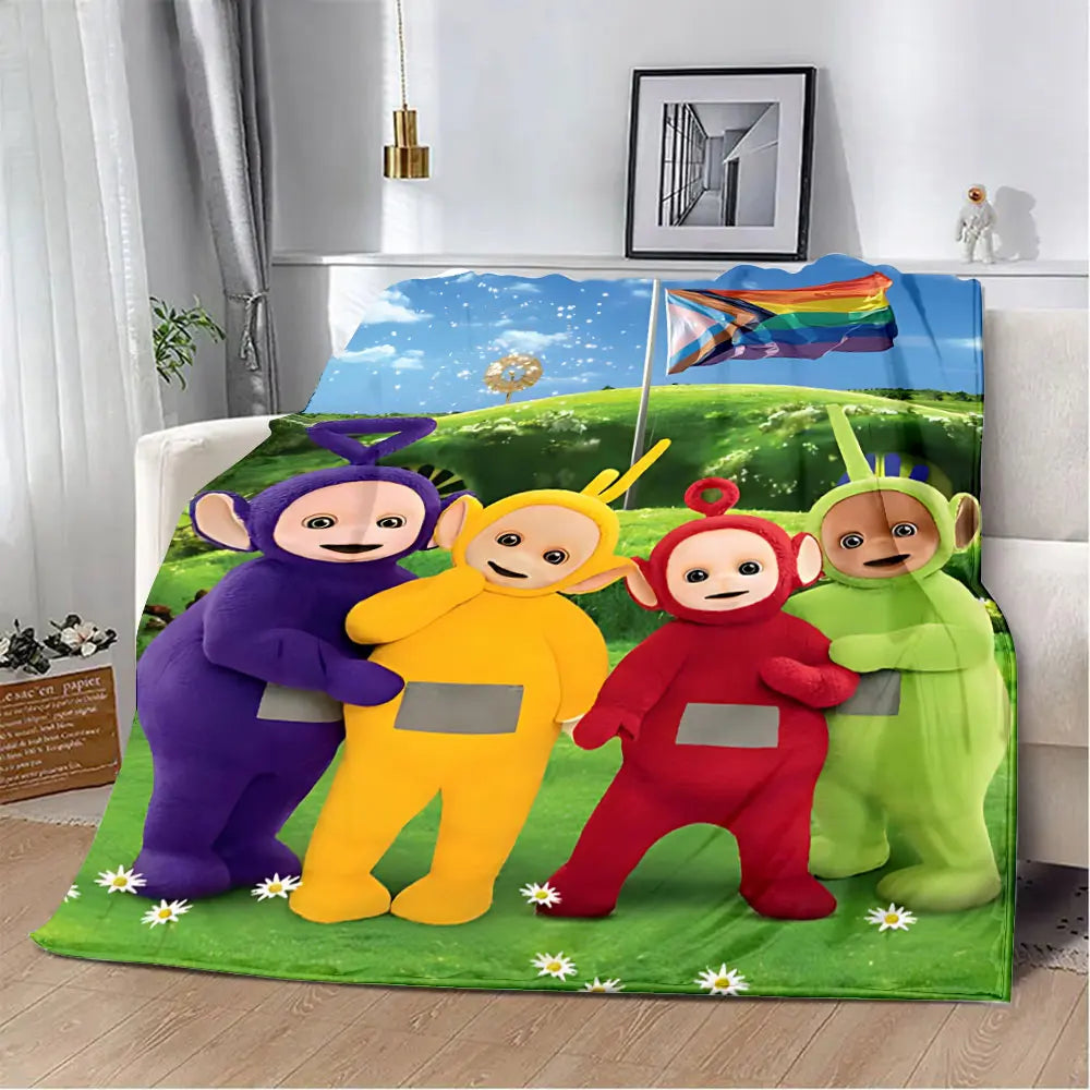 M-Meet The-Teletubbies Cartoon Logo Children Printed Blanket Picnic Blankets Warm Blanket Soft and Comfortable Blanket Home - Seprincess