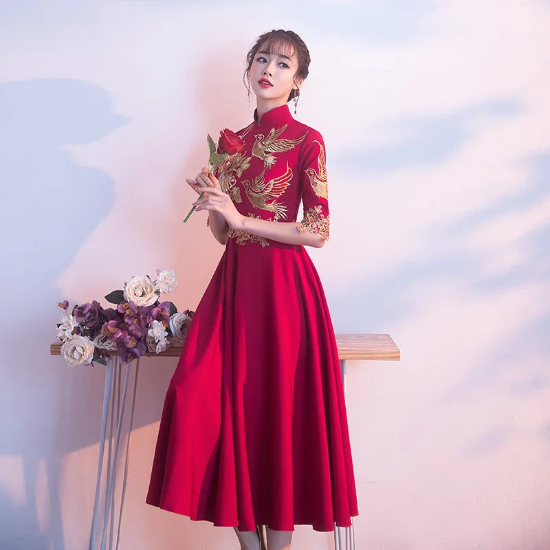 Party Evening Cheongsam Dress Oriental Chinese Style Woman Elegant Satin Qipao Sexy Wedding Prom Short Robe Retro Vestido S-3XL - Seprincess