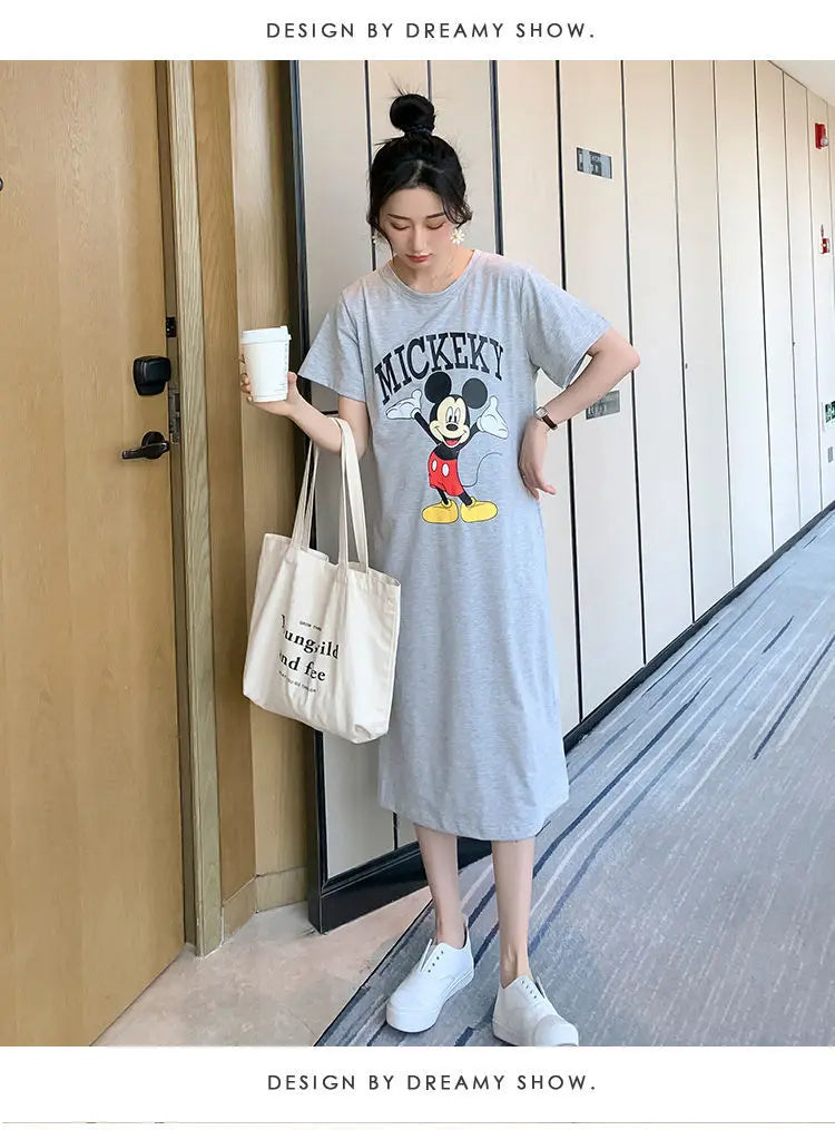 Disney Dongdaemun Maternity Dress Short Sleeve T-shirt Skirt 2022 Summer Cartoon Mickey Printed Summer Dress Fashion - Seprincess