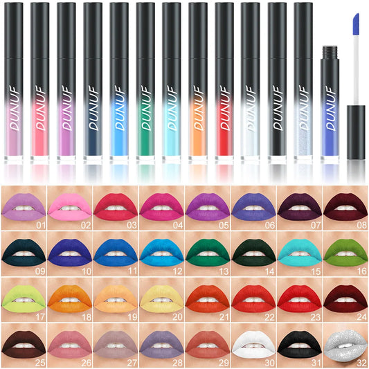 32 Color Lipstick Matte Lasting Lip Gloss Moisturizing Non-stick Cup Halloween Party Purple Blue Black Highly Pigments Lip Glaze - Seprincess