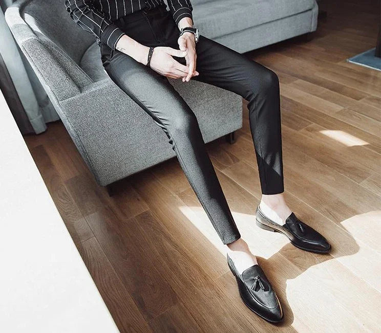 Blue Elastic Man Suits Pants Stretch Trousers for Men Tight Elegant Up Summer 2024 Vintage Cheap Anti-wrinkle Formal Dress Fine