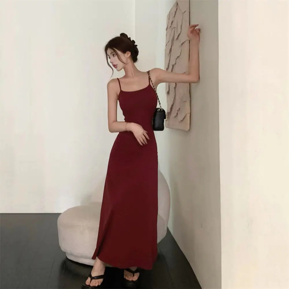 Dress Women A-line Minimalist Solid All-match Backless Elegant High Waist Leisure Popular Korean Style Female Tender Summer Cozy - Seprincess