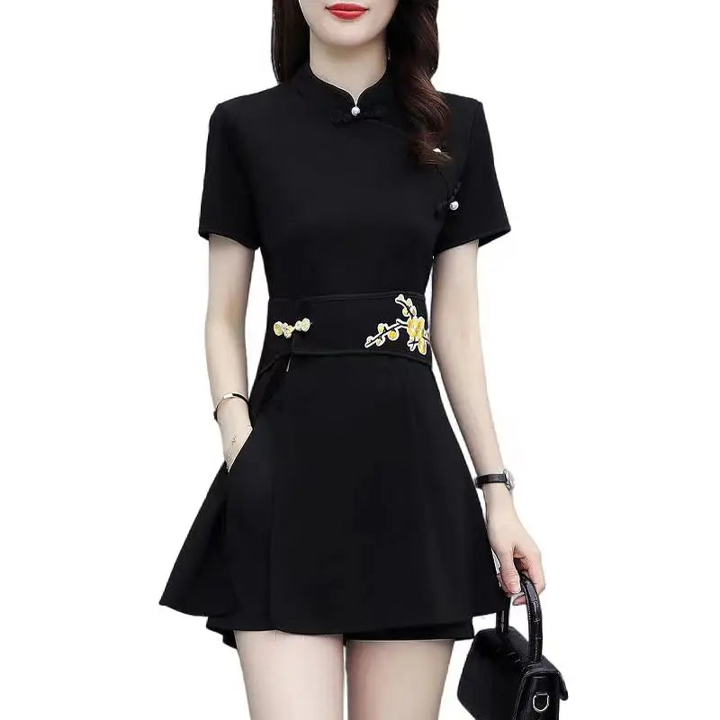 Women Single/Set Summer Slim Cheongsam Shorts Set Women's Fashionable Retro Large Improved Qipao Dress Two Piece Set Women - Seprincess