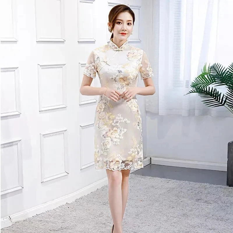 Chinese Cheongsam Traditional Wedding Qipao Woman Embroidery Elegant Daily Dress Female Embroidered Cheongsam Party Clothing - Seprincess