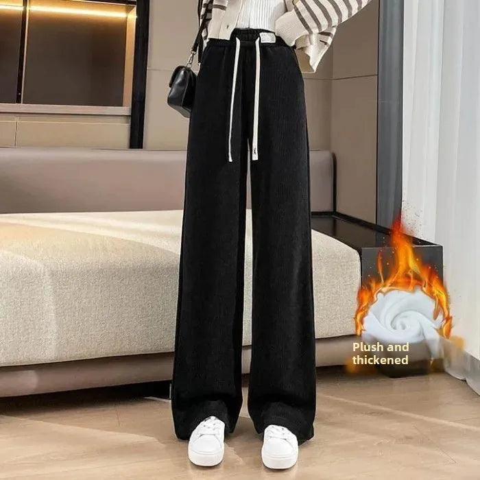 Women's Narrow-Legged Fleece-Lined Bell Bottoms Casual Straight-Leg Pants Trendy Autumn Winter 2023 Slimming Draped Cotton Velve