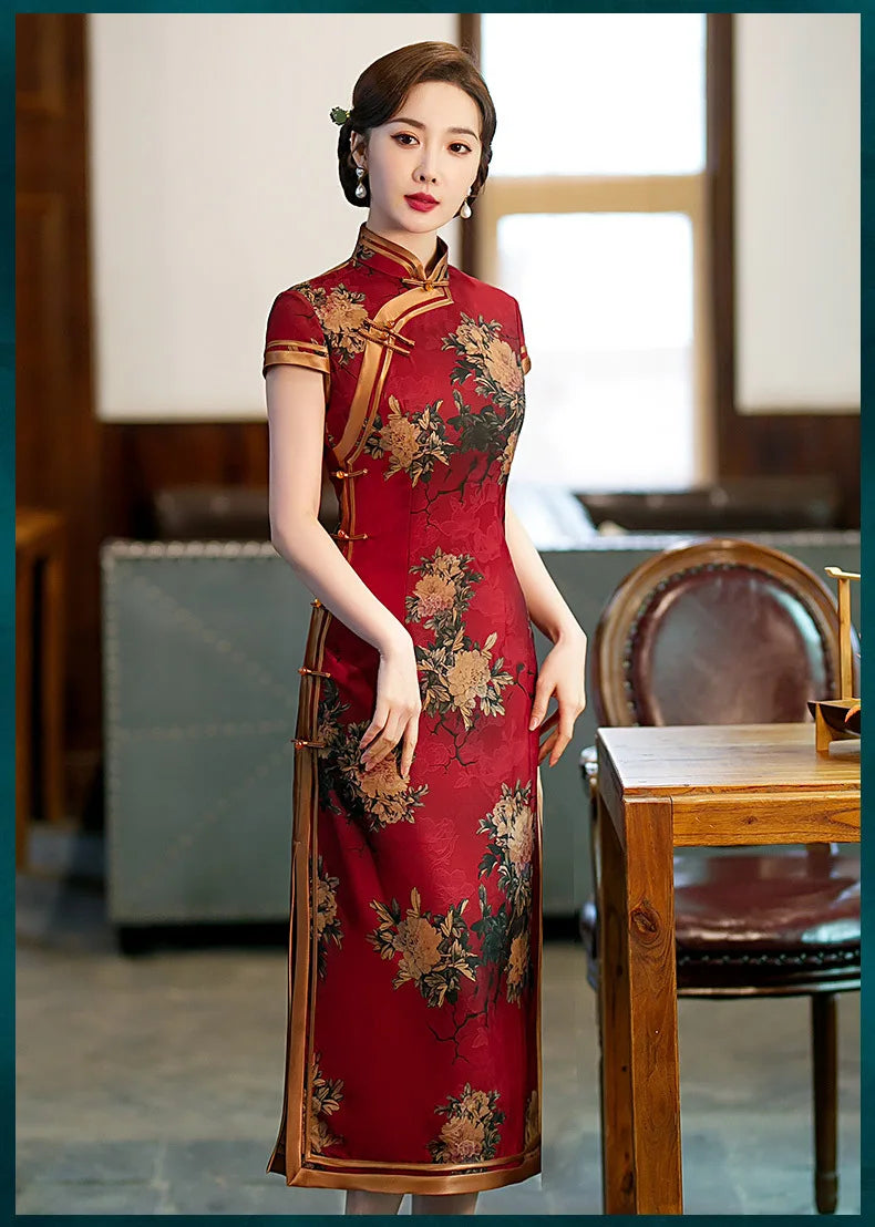 Chinese Cheongsam Traditional Wedding Qipao Woman Embroidery Elegant Split Dress Female Floral Bodycon Cheongsam - Seprincess