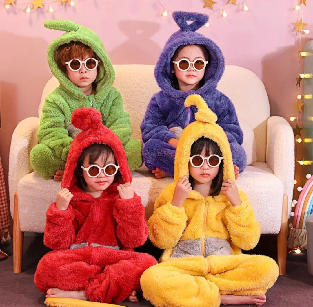 NEW Kids Adult Teletubbies Costumes Soft Long Sleeves Piece Pajamas Costume Lala Home Clothes Cosplay Unisex Hallowe Party Wear - Seprincess