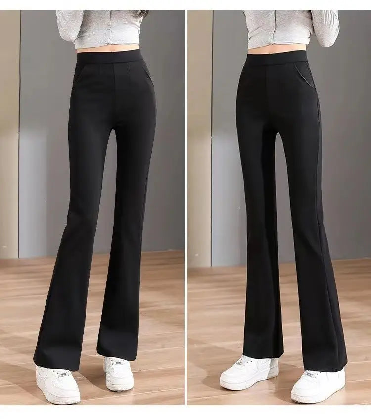 Fashion Black Thin Flare Pants Summer New High Waist Solid All-match Slim Plus Size Wide Leg Pants Casual Vintage Women Clothing