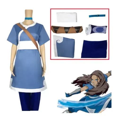 Anime Katara Cosplay Blue Long Dress Costumes Avatar The Last Airbender Cosplay Costumes Halloween Female Suit Set Clothing - Seprincess