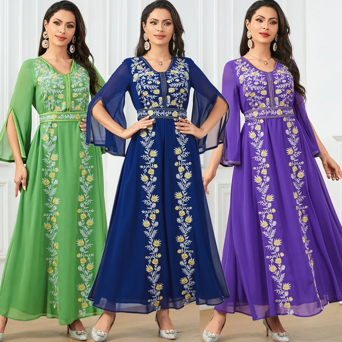 Eid Muslim Abaya for Women Embroidery Arab Long Robe Ramadan Morocco Dubai Abayas Kaftan Islam Vestidos Party Dresses Jalabiya - Seprincess