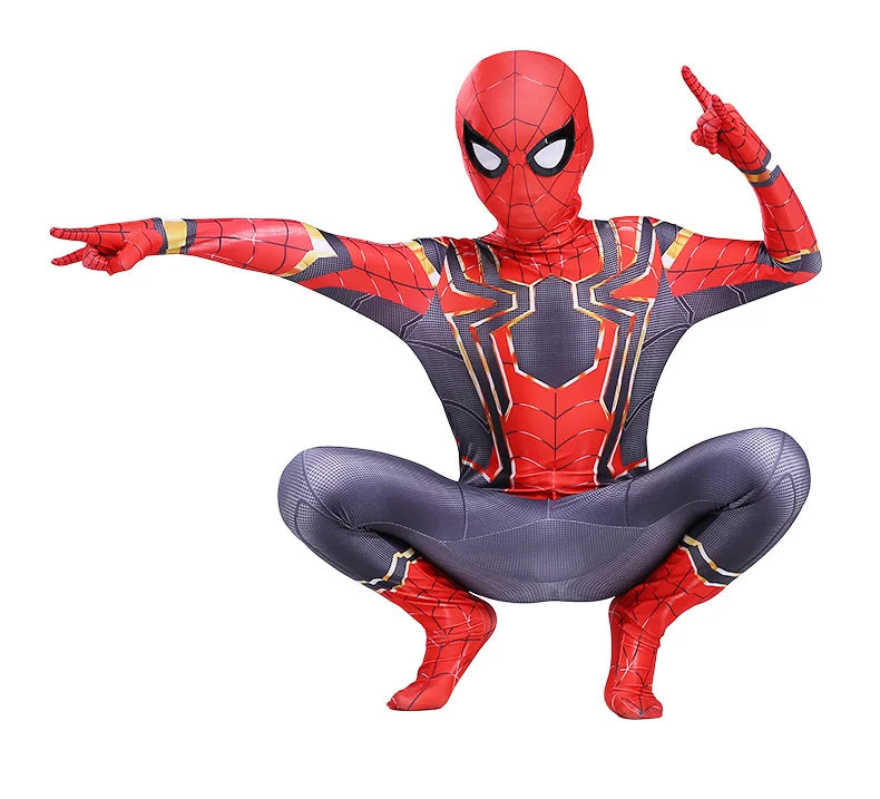 Kids Superhero Spider Costume Spandex Jumpsuit Halloween Cosplay Costumes Bodysuit Kids Head Cover Separation Party Set - Seprincess