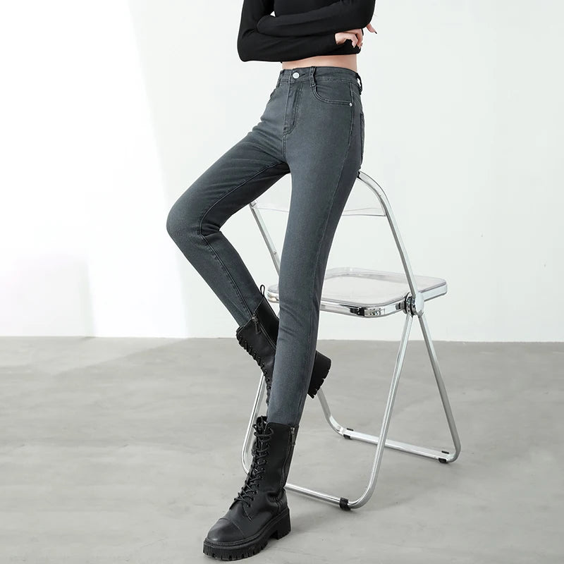 New Sexy Women Light Blue Slim Skinny Denim Jeans High Waist Elastic Mom Jeans Stretch Pencil Pants Streetwear Tight Trousers