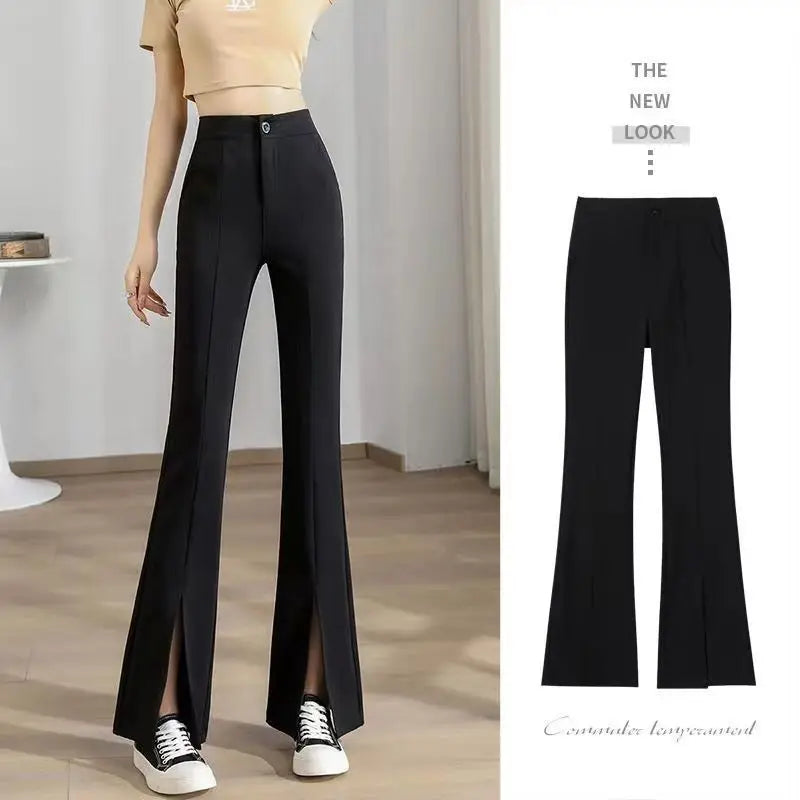 New Women Clothing Korean Fashion Split High Waist Elegant Flare Pants Female Harajuku Black Slim Trousers Y2K Casual Pantalones