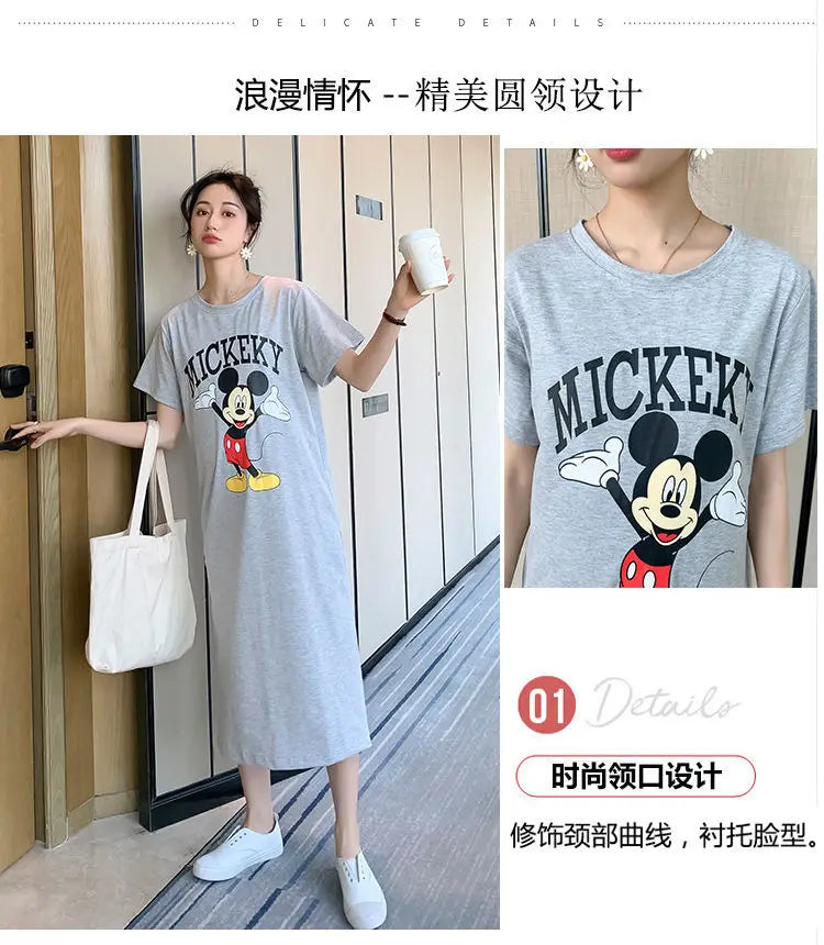 Disney Dongdaemun Maternity Dress Short Sleeve T-shirt Skirt 2022 Summer Cartoon Mickey Printed Summer Dress Fashion - Seprincess