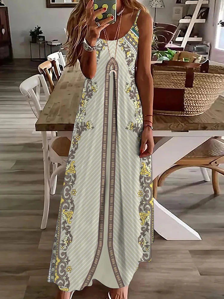 2024 New Spring And Summer Fashion Elegant Women's Long Dress Street Daily Strap Dress Paisley Printied Women's Casual Dress - Seprincess