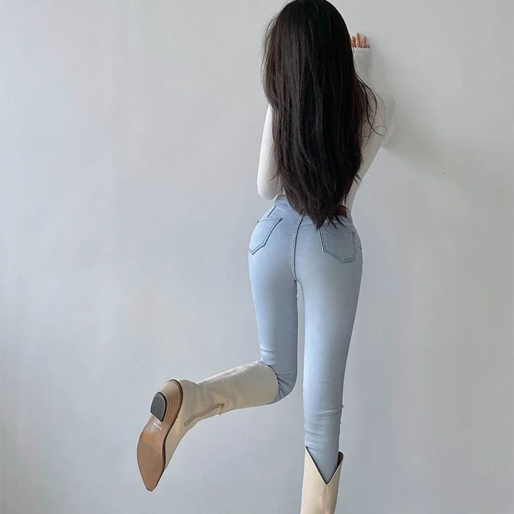 Slim Fit Pants for Women with Pockets High Waist Shot Trousers Skinny Gray Womens Jeans New in 2000s Y2k R Vintage Shiny on Sale