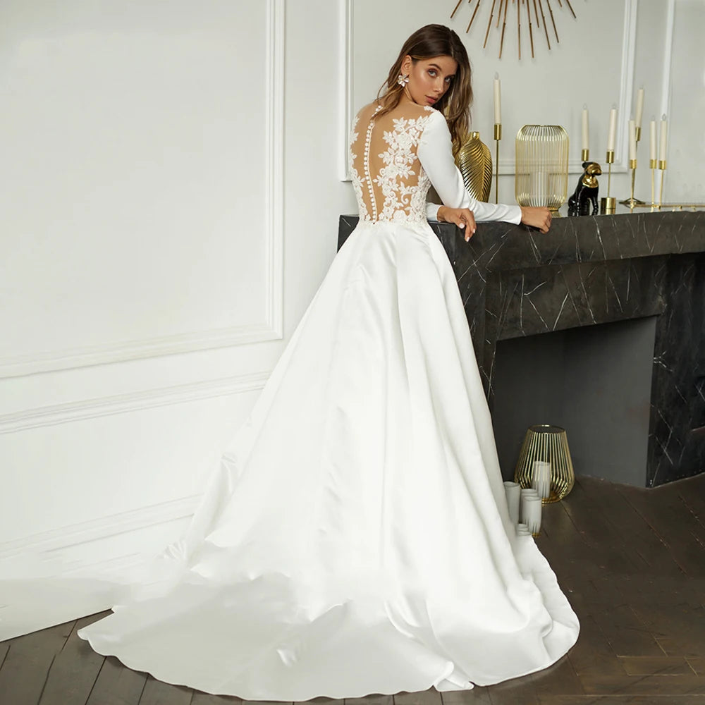 Bohemia Long Sleeves Women Wedding Dresses V-Neck A-Line Bridal Gowns Elegant Engagement Party Ball Princess Vestidos De Novias - Seprincess