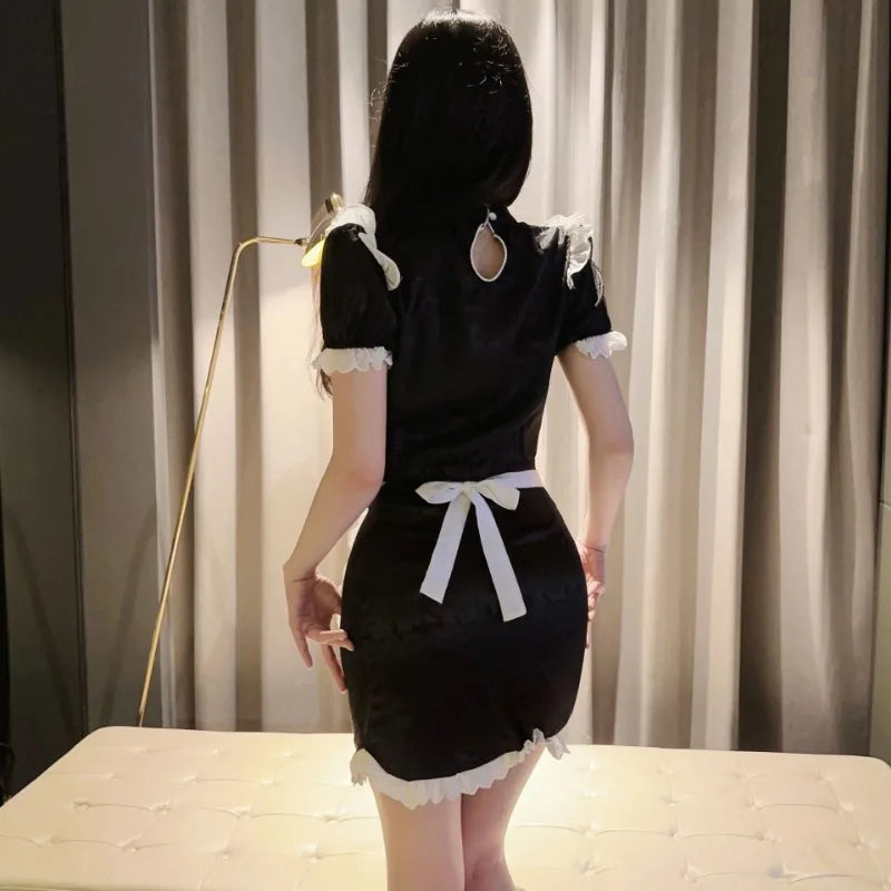 Plus Size Qipao Maid Dress Lingerie Retro Cheongsam National Style Dress Spicy Girl Sexy Apron Maid Uniform Cosplay Servant - Seprincess