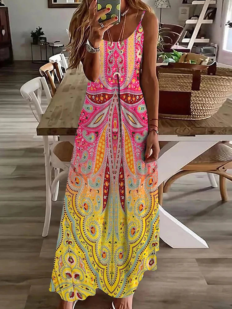 2024 New Spring And Summer Fashion Elegant Women's Long Dress Street Daily Strap Dress Paisley Printied Women's Casual Dress - Seprincess