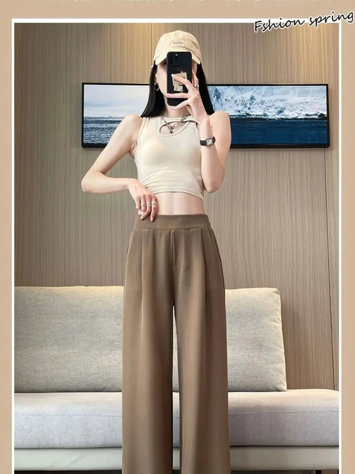 casual pants woman High sense pendant black suit wide leg high waist straight leg loose women's pants