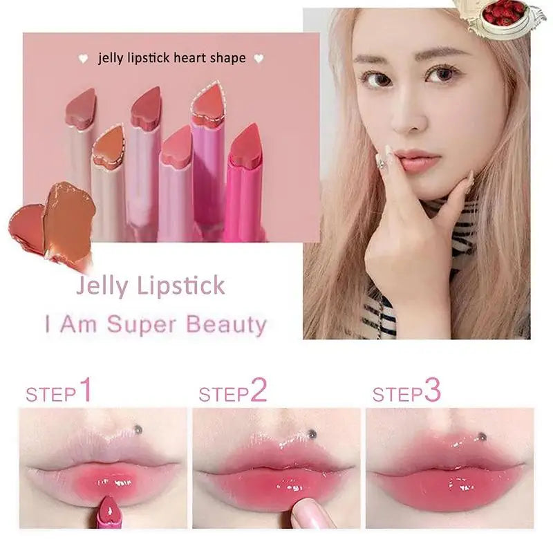 1pcs Flortte Love Shape Lipstick Flower Jelly Water Lip Gloss Clear Light Hydrating Lip Tints Non-stick Cup Korea Cosmetic - Seprincess