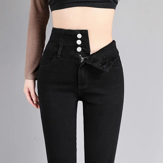 High-Waisted Jeans Women's New Slimming Stretchy Black Cropped Pants Tightening Your Silhouette Smoothing Out Your Waistline