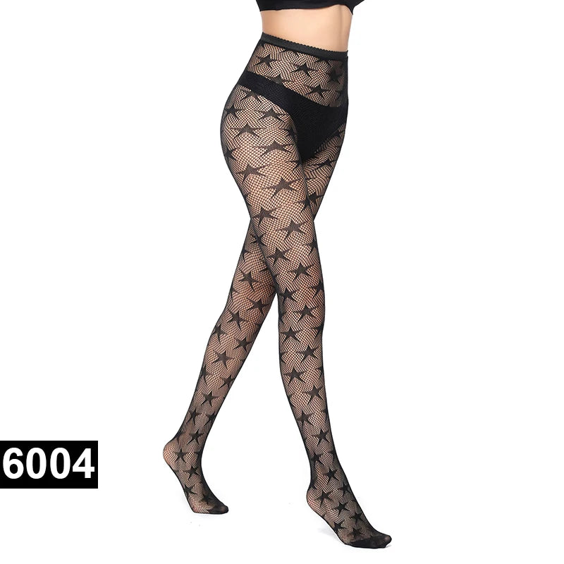 Women Sexy Pantyhose Mesh Fishnet Nylon Tights Long Body Stockings Jacquard Step Foot Fashion Seam Lingerie Ladies Black Hosiery