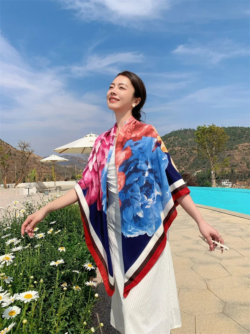 HOT 130x130cm large Velvet Texture Squar Travel Scarf Beach Dress Bikini Sarong Wrap Women Brazilian Swimsuit Bathing Cover-ups