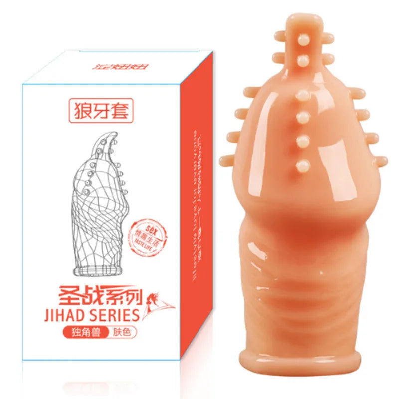 Crystal 3D Reusable G-spot Condom for Man Wolf Teeth Stick with Thorns Penis Sleeves Spiked Sex Toys for Couple Adult Sex Shop - Seprincess