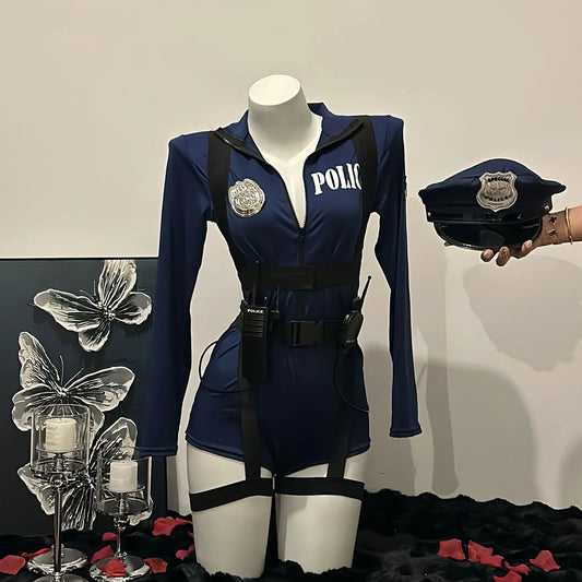 Halloween Sexy Cop Cosplay Erotic Lingerie Policewoman Costume Police Uniform Women Jumpsuit Nightclub Performances Costumes - Seprincess