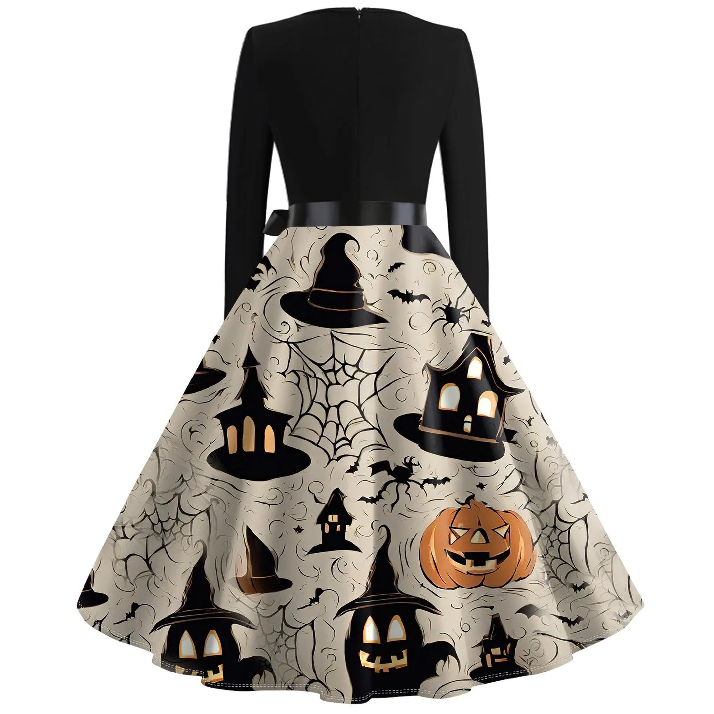 Women's Casual Fashion Halloween Print Vintage Long Sleeve Dress Women Dress 2024 Trend Womens Summer Dresse Casual Womens Dress - Seprincess