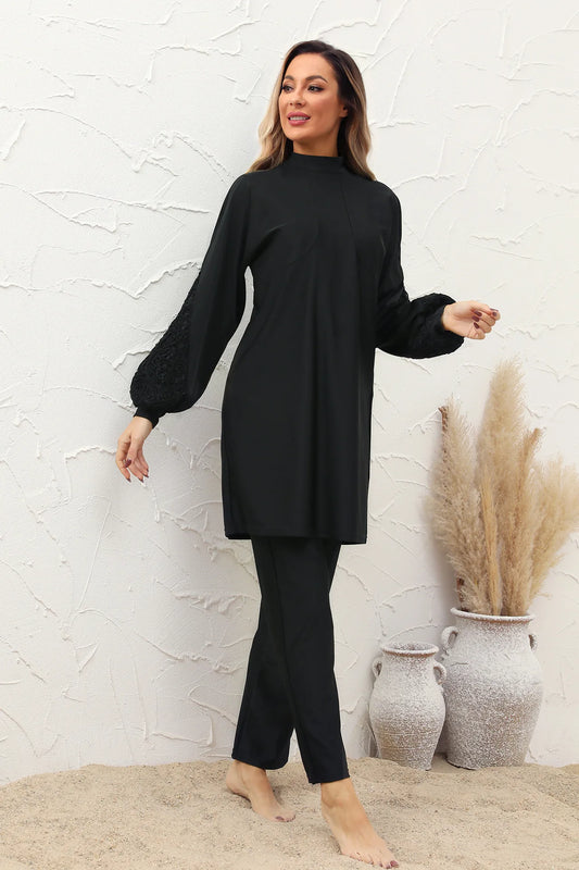 2024 Summer Dubai Modest Abaya 3 Piece Set Black Burkini Muslim Mujer Swimwear Women With Swim Cap Robe Femme Musulmane Clothing - Seprincess