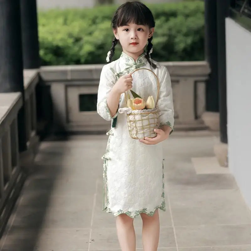 Children's Hanfu Cheongsam 2023 Autumn Winter New Retro Princess Dress Chinese Traditional Qipao Baby Girl Qipao Dress Kids - Seprincess