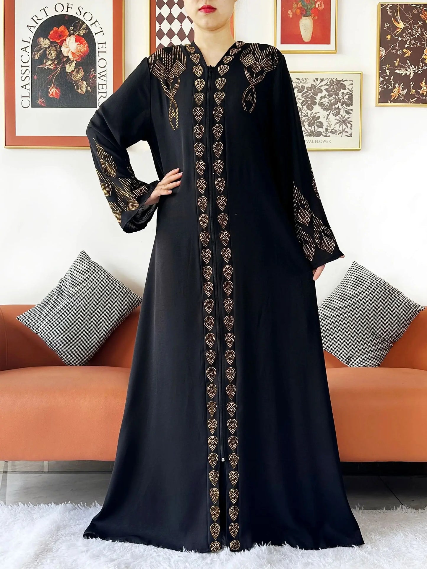 New Women Elegant Dress Chiffon Open Abaya with Zipper Muslim Women Dress Islamic Clothing Cardigan Abaya Women Muslim Dress