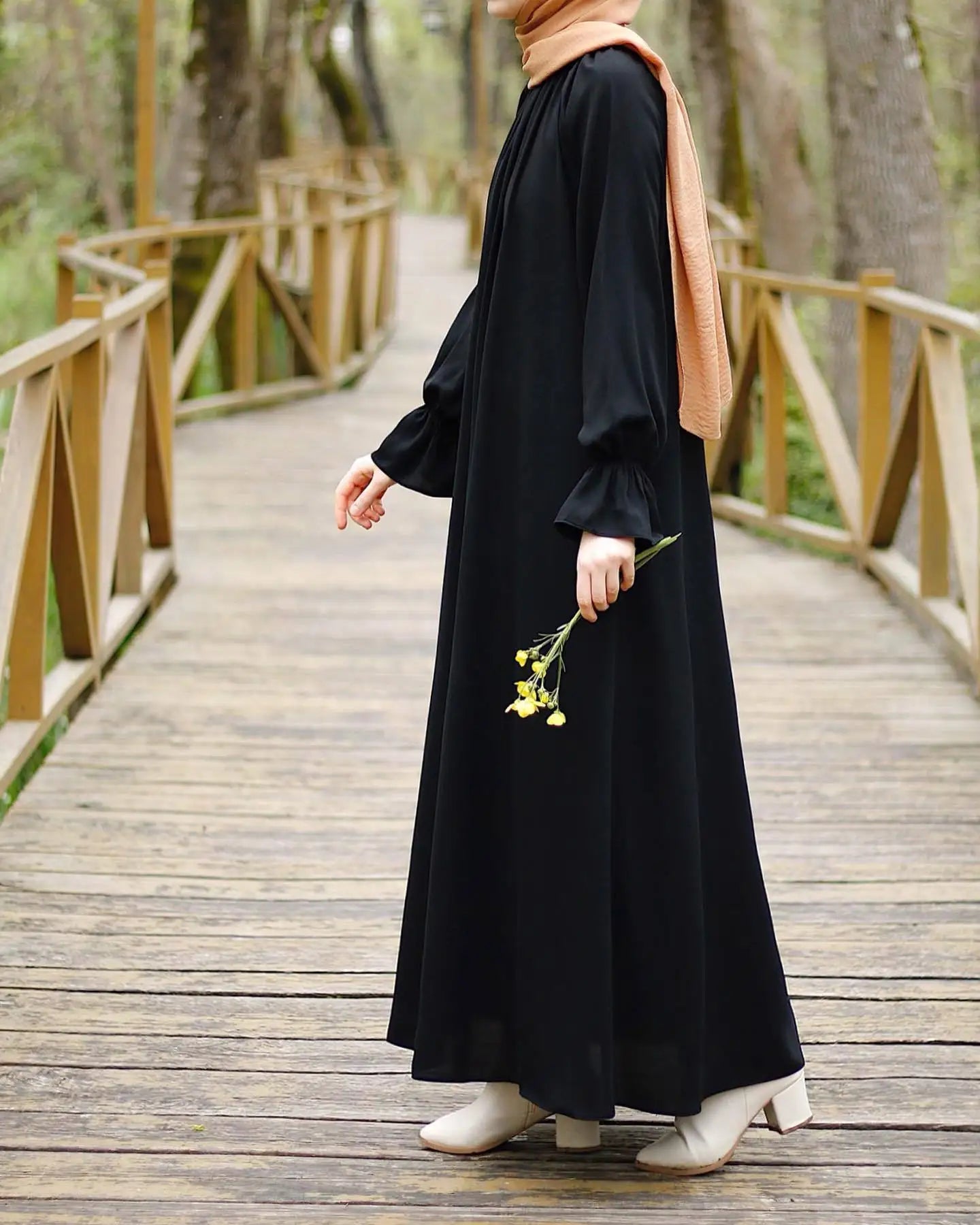 Fashion Chiffon Muslim Abaya Autumn Long Sleeve Wear With Pockets Femme Dress Islamic Clothing For Women Kaftans Solid - Seprincess