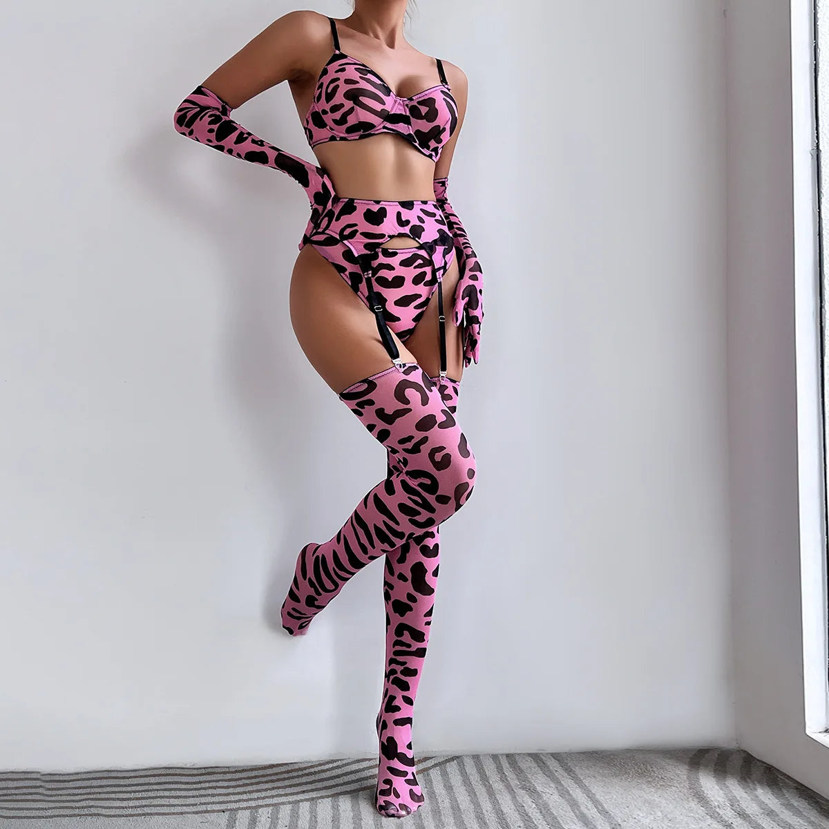 Sexy Bodysuit Leopard print tight binding bra set sexy hot underwear women Fantasy clothing open crotch latex bodysuit woman xxx - Seprincess